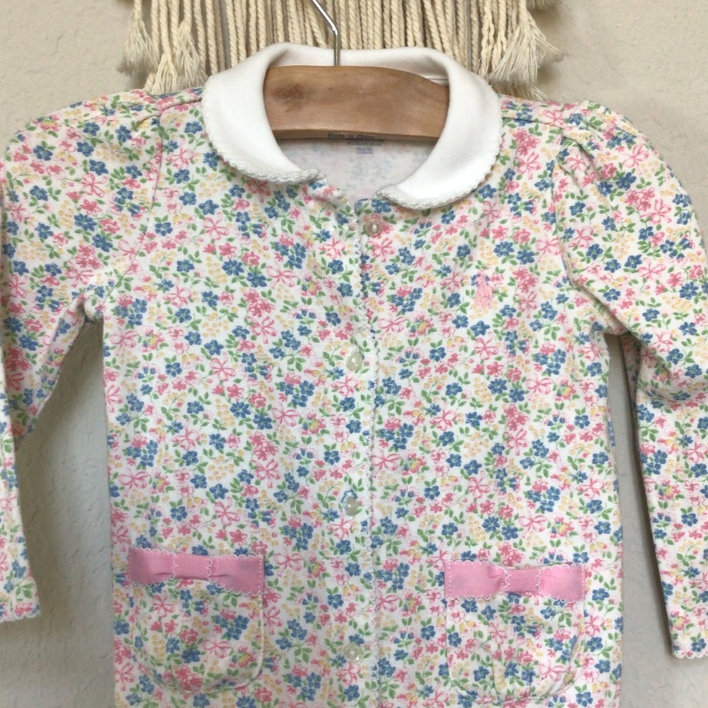 Ralph Lauren White Collar Pink & Blue Floral Baby One-Piece